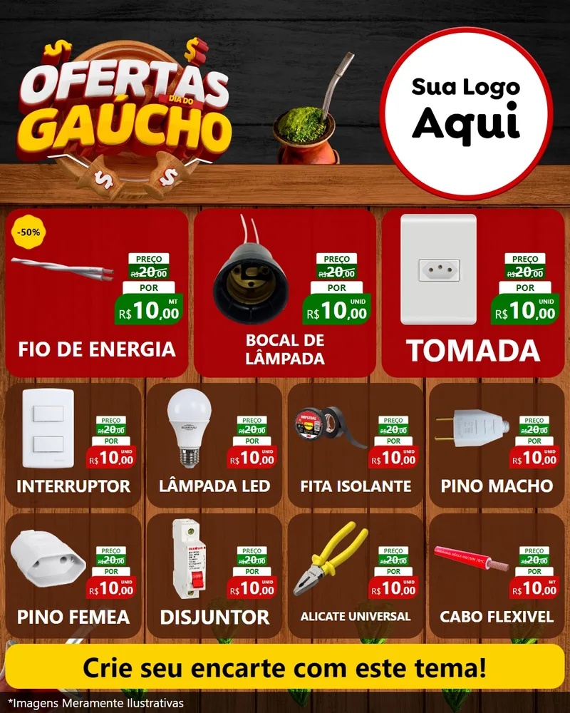 Modelo de Rede Social para Feed Instagram com o tema Ofertas Dia do Gaúcho para Materiais Elétricos