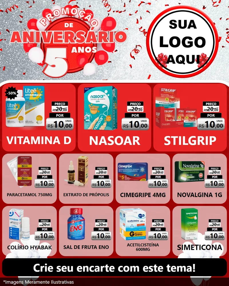 Modelo de Rede Social para Feed Instagram com o tema Promoção de Aniversário - 5 Anos para Farmácia