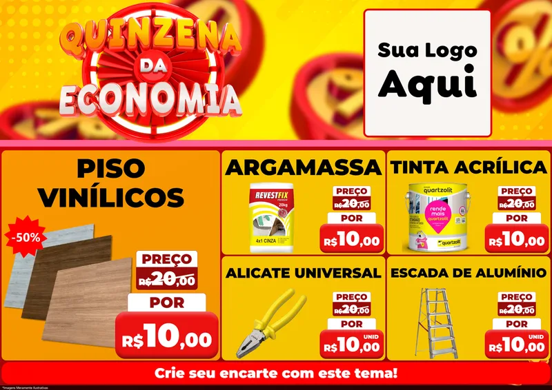 Modelo de Encarte para Encarte A4 Horizontal com o tema Quinzena Da Economia para Material para Construção