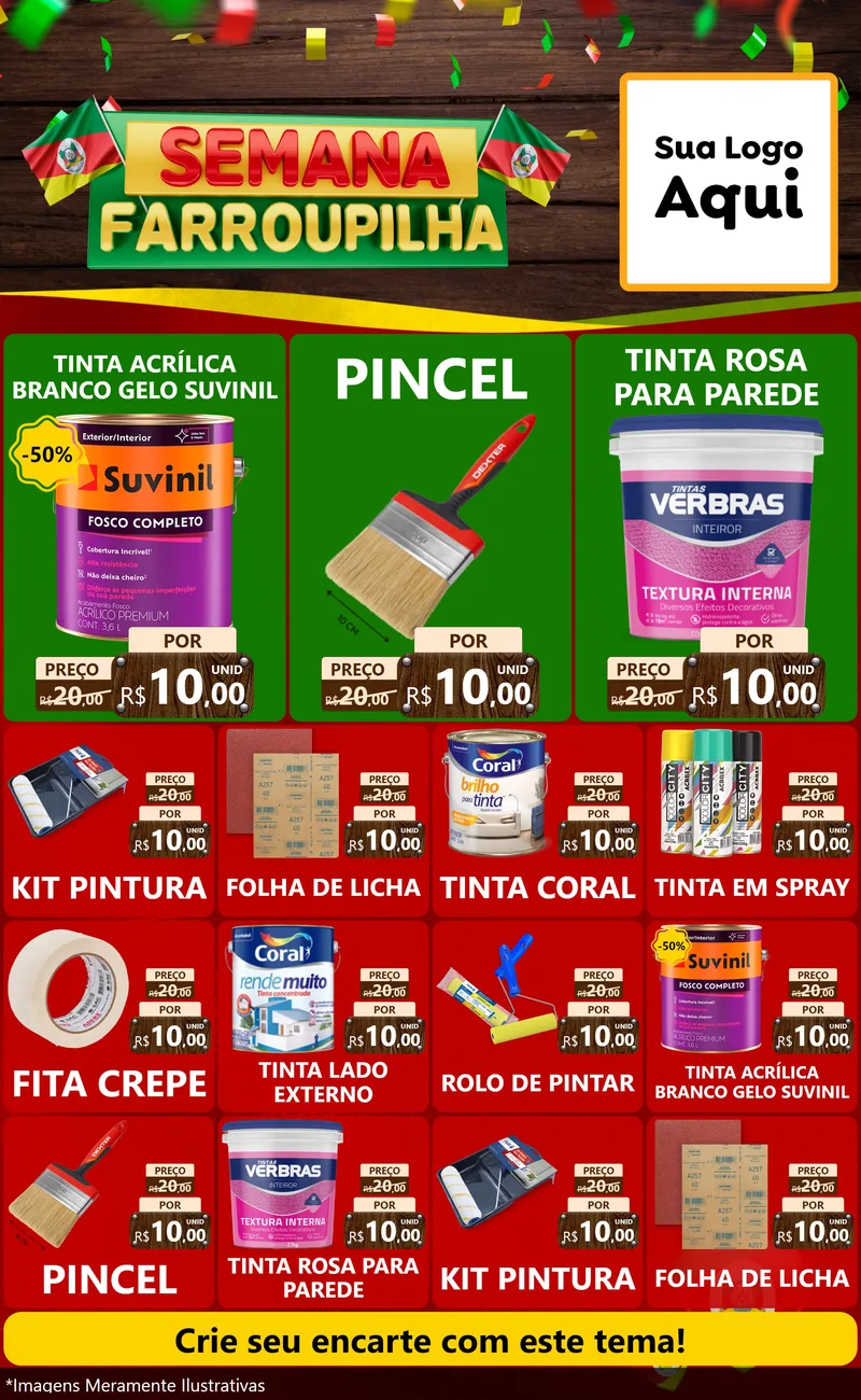Modelo de Encarte para Encarte Grande com o tema Semana Farroupilha para Tintas e Ferramentas