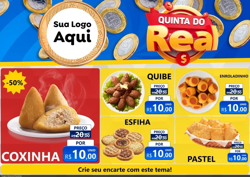 Modelo de Encarte para Encarte A4 Horizontal com o tema Quinta do Real para Salgadaria