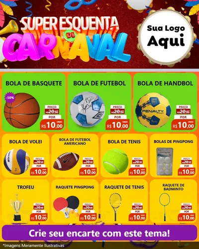 Modelo de Rede Social para Feed Instagram com o tema Super Esquenta de Carnaval para Artigos Esportivos