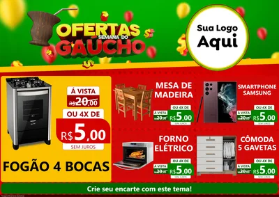 Modelo de Encarte para Encarte A4 Horizontal com o tema Ofertas Semana Do Gaúcho para Móveis e Eletro