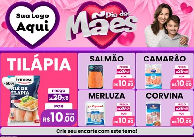 Modelo de Encarte para Encarte A4 Horizontal com o tema Dia das Mães para Peixaria