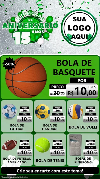 Modelo de Rede Social para Stories com o tema Promoção de Aniversário - 15 Anos para Artigos Esportivos