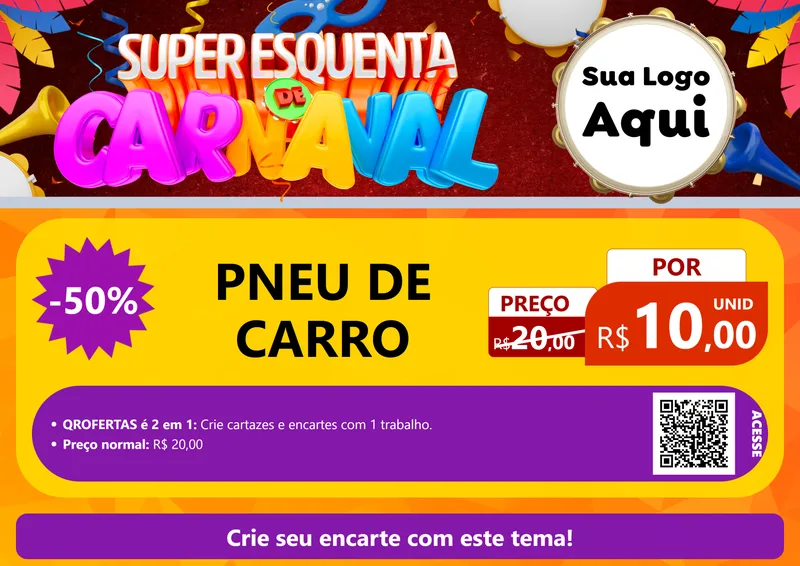 Modelo de Cartaz para Cartaz A4 Horizontal com o tema Super Esquenta de Carnaval para Auto peças
