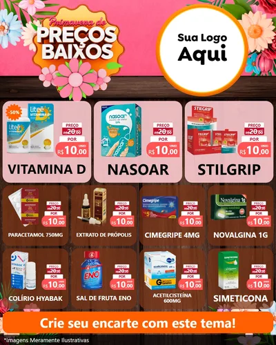 Modelo de Rede Social para Feed Instagram com o tema Primavera de Preços Baixos para Farmácia