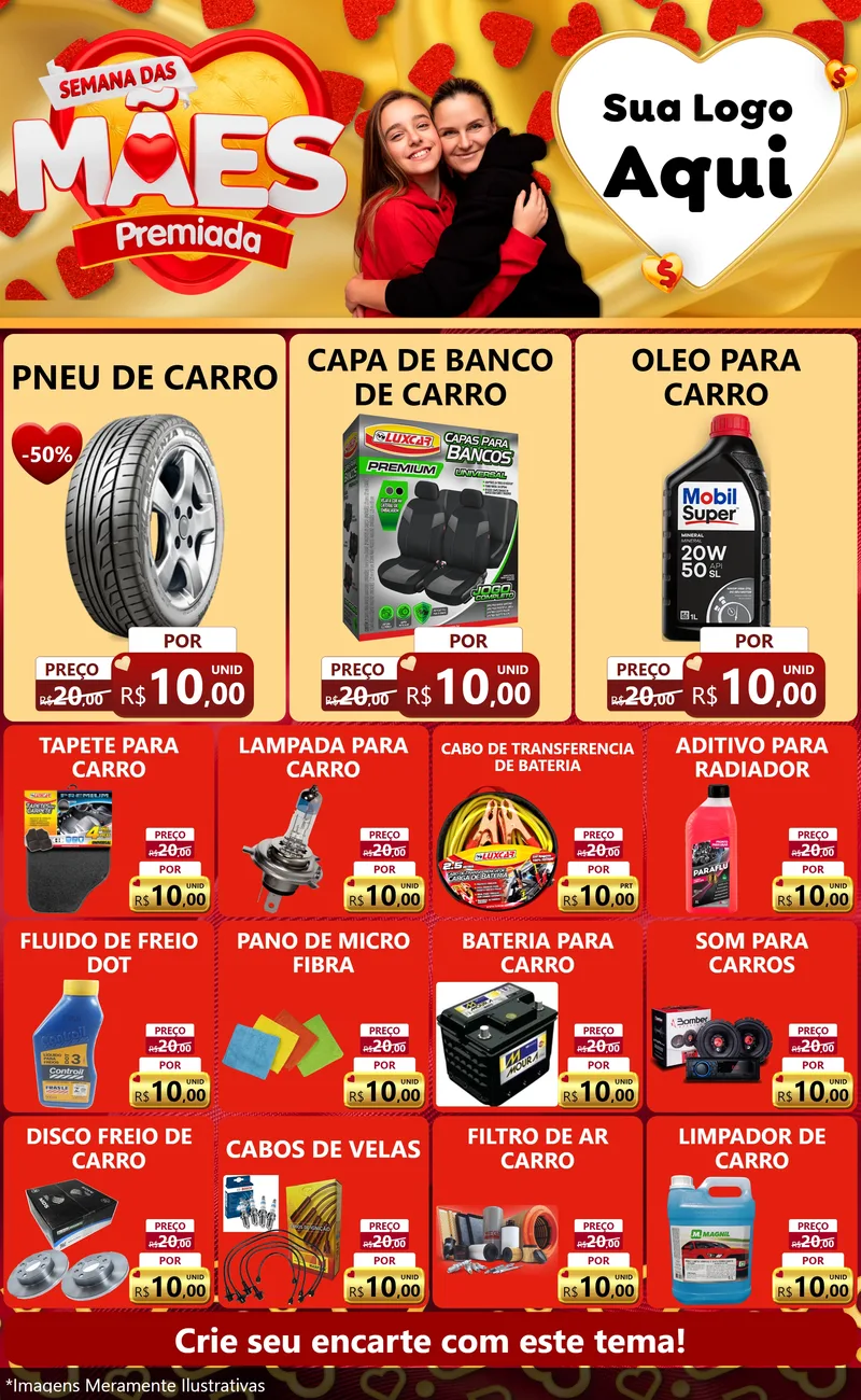 Modelo de Encarte para Encarte Grande com o tema Semana das Mães Premiada para Auto peças