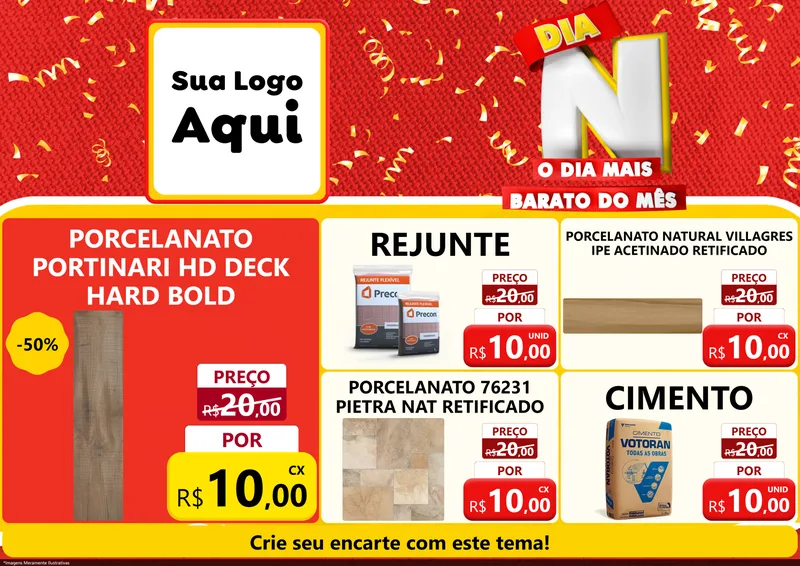 Modelo de Encarte para Encarte A4 Horizontal com o tema Dia N o Dia Mais Barato do Mês para Pisos e revestimentos