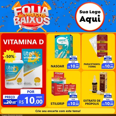 Modelo de Rede Social para Feed Facebook com o tema Folia de Preços Baixos para Farmácia