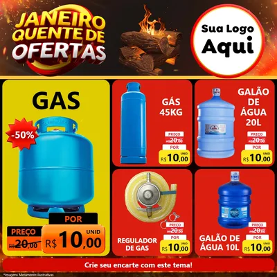 Modelo de Rede Social para Feed Facebook com o tema Janeiro Quente de Ofertas para Água e gás
