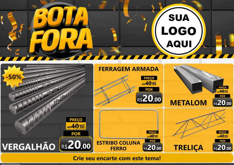 Modelo de Encarte para Encarte A4 Horizontal com o tema Bota Fora para Ferragens