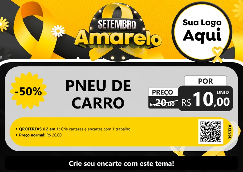 Modelo de Cartaz para Cartaz A4 Horizontal com o tema Setembro Amarelo para Auto peças