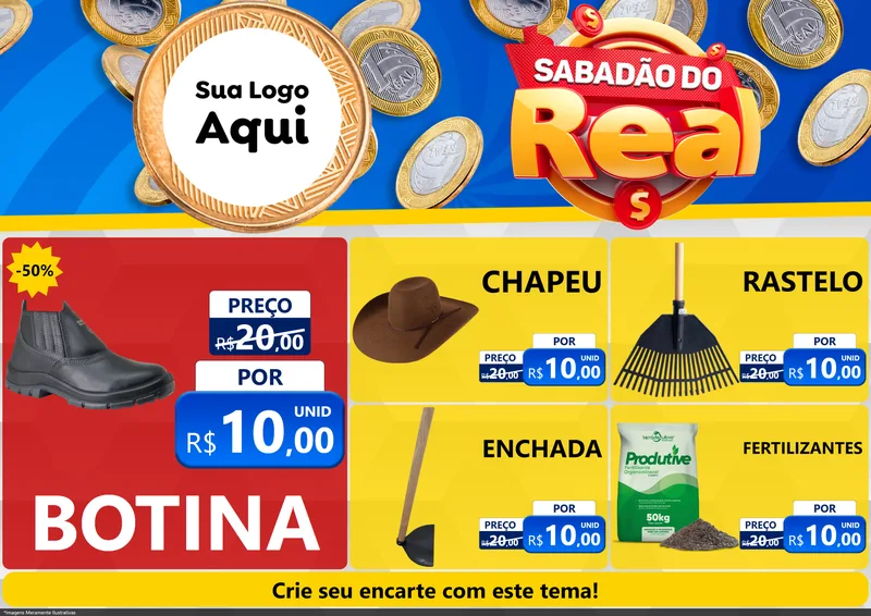 Modelo de Encarte para Encarte A4 Horizontal com o tema Sabadão do Real para Agropecuária