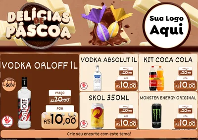 Modelo de Encarte para Encarte A4 Horizontal com o tema Delícias de Páscoa para Distribuidora de bebidas