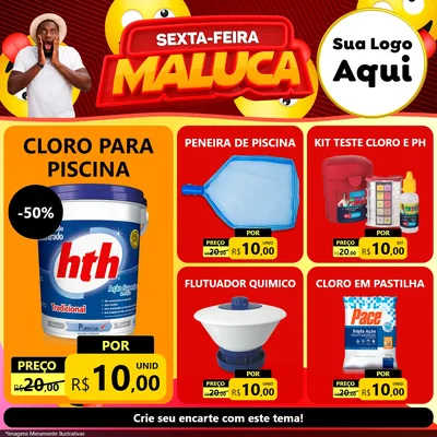 Modelo de Rede Social para Feed Facebook com o tema Sexta-feira Maluca para Produtos para Piscina