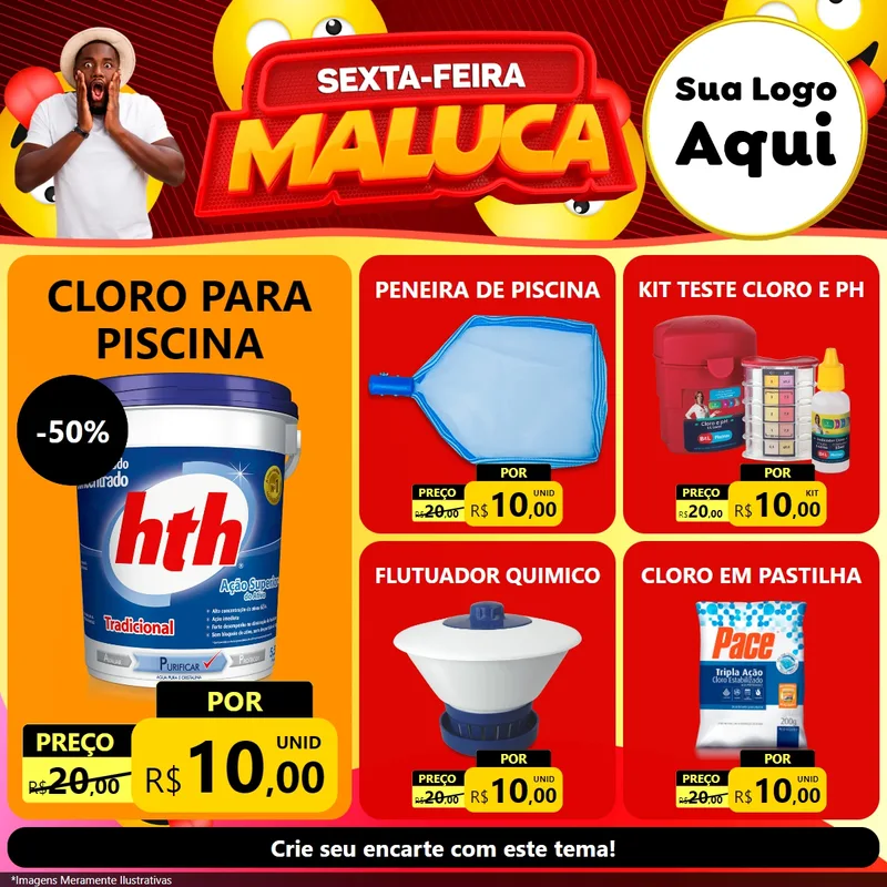 Modelo de Rede Social para Feed Facebook com o tema Sexta-feira Maluca para Produtos para Piscina