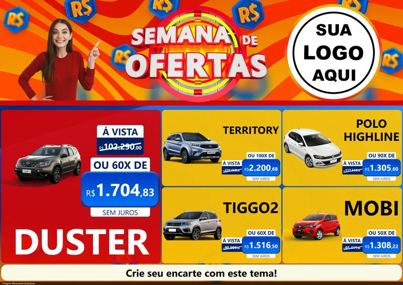 Modelo de Encarte para Encarte A4 Horizontal com o tema Semana de Ofertas para Concessionaria de Carros