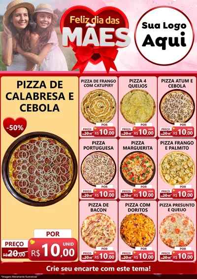 Modelo de Encarte para Encarte A4 Vertical com o tema Feliz Dia Das Mães para Pizzaria