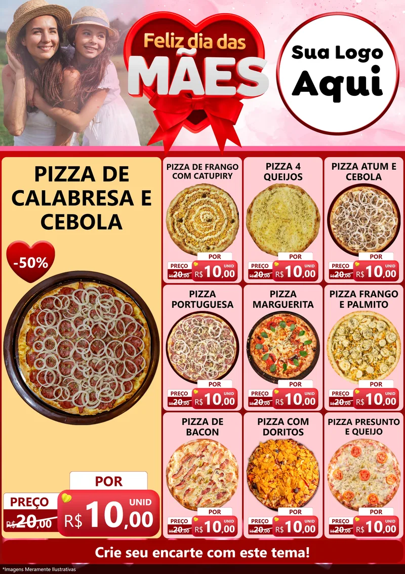 Modelo de Encarte para Encarte A4 Vertical com o tema Feliz Dia Das Mães para Pizzaria