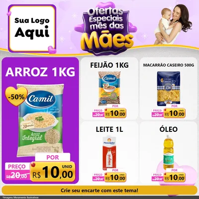 Modelo de Rede Social para Feed Facebook com o tema Ofertas Especiais - Mês das Mães para Supermercado