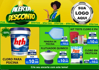 Modelo de Encarte para Encarte A4 Horizontal com o tema Alerta de Desconto para Produtos para Piscina