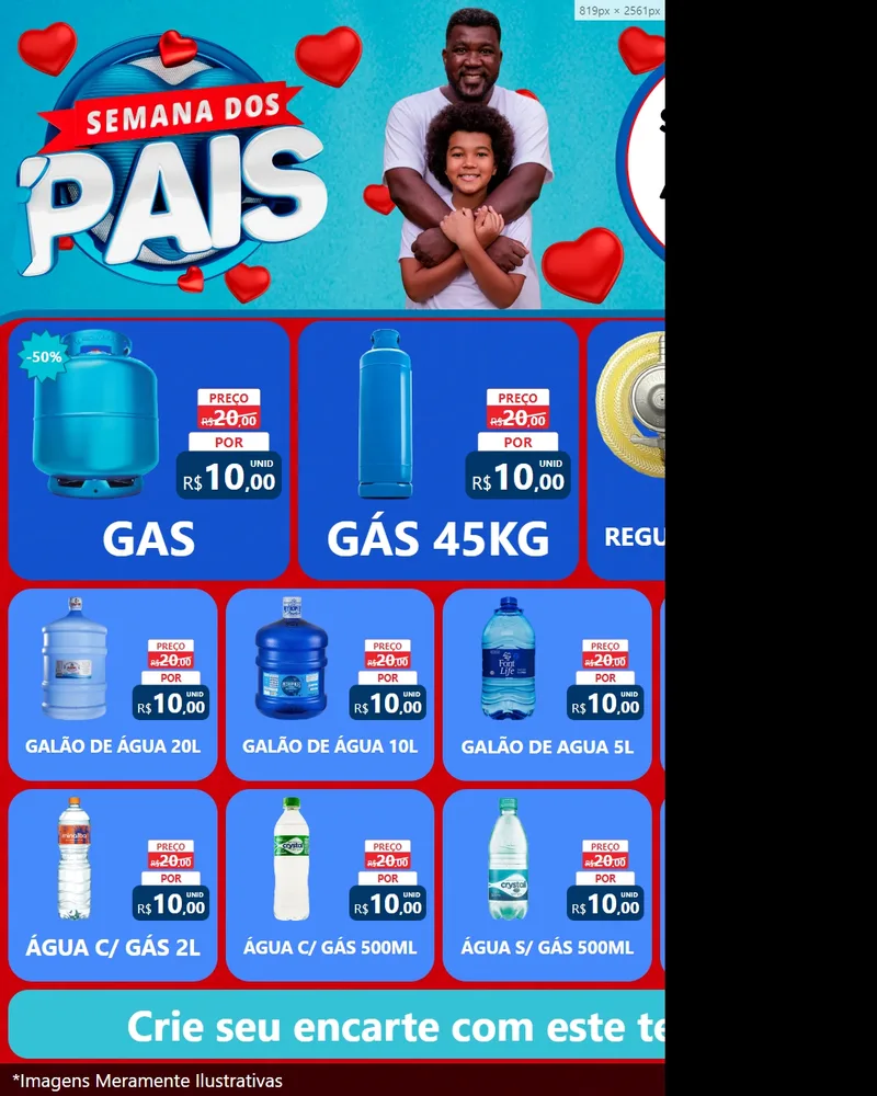 Modelo de Rede Social para Feed Instagram com o tema Semana Dos Pais para Água e gás