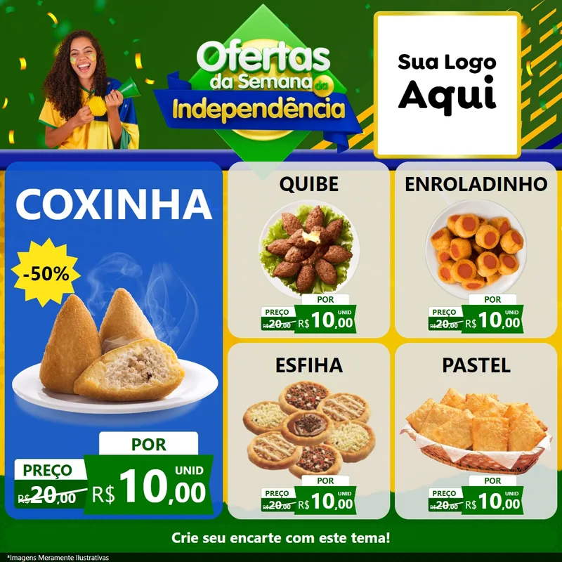 Modelo de Rede Social para Feed Facebook com o tema Ofertas da Semana da Independência para Salgadaria