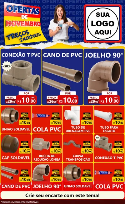 Modelo de Encarte para Encarte Grande com o tema Ofertas de Novembro - Preços Incríveis para Tubos e conexões