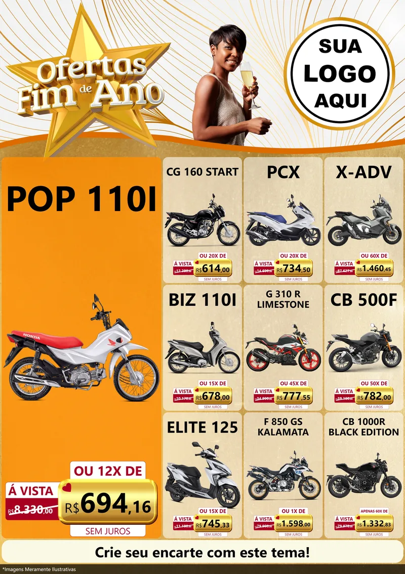 Modelo de Encarte para Encarte A4 Vertical com o tema Ofertas Fim de Ano para Concessionaria de Motos