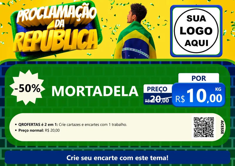 Modelo de Cartaz para Cartaz A4 Horizontal com o tema Proclamação da República para Frios e Laticínios