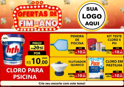 Modelo de Encarte para Encarte A4 Horizontal com o tema Ofertas de Fim de Ano para Produtos para Piscina