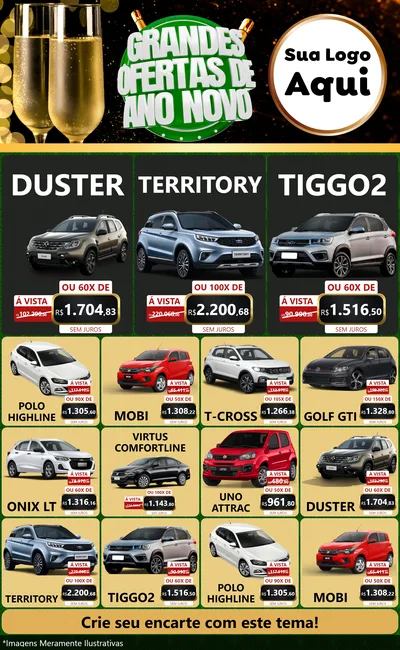 Modelo de Encarte para Encarte Grande com o tema Grandes Ofertas de Ano Novo para Concessionaria de Carros