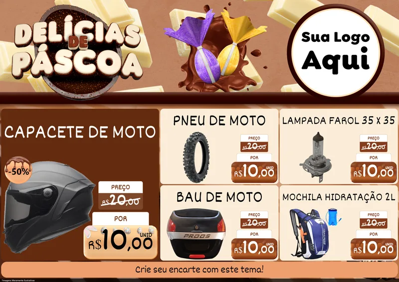 Modelo de Encarte para Encarte A4 Horizontal com o tema Delícias de Páscoa para Moto peças