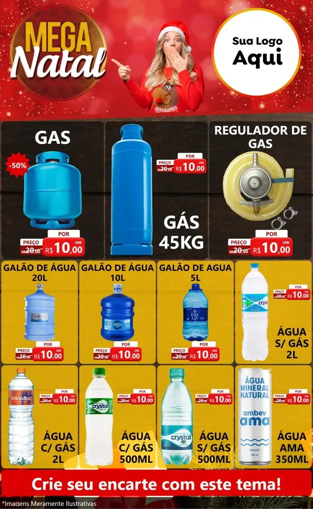 Modelo de Encarte para Encarte Grande com o tema Mega Natal para Água e gás