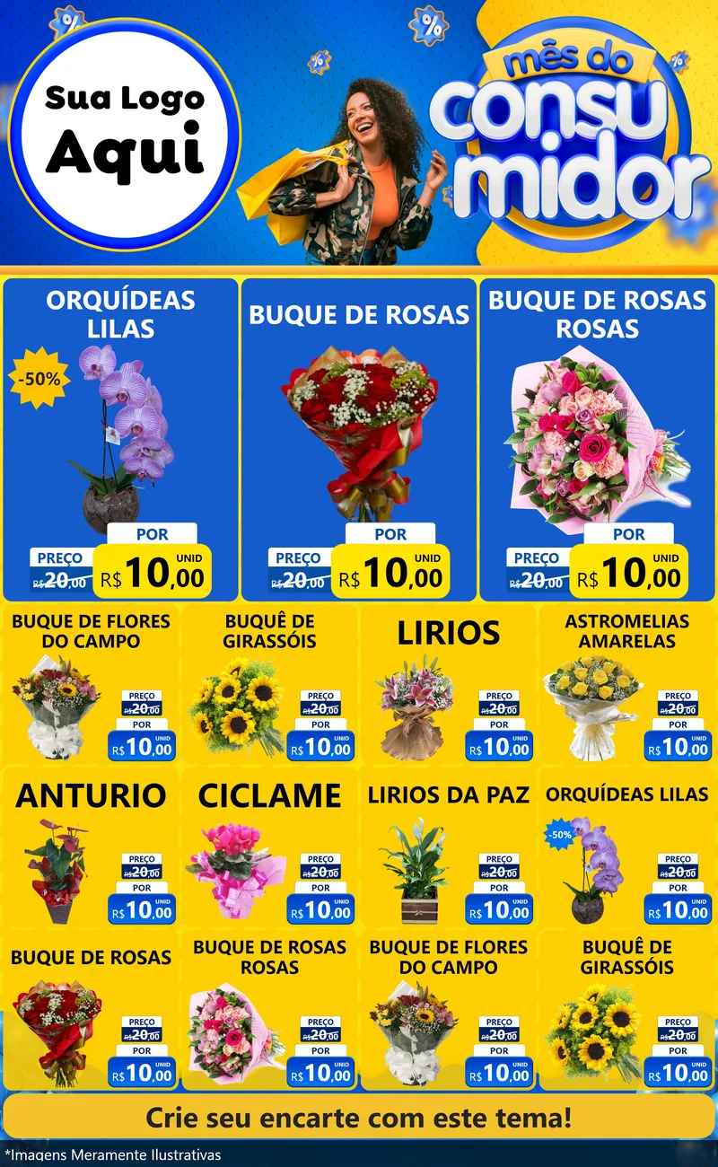 Modelo de Encarte para Encarte Grande com o tema Mês do Consumidor para Floricultura e jardim