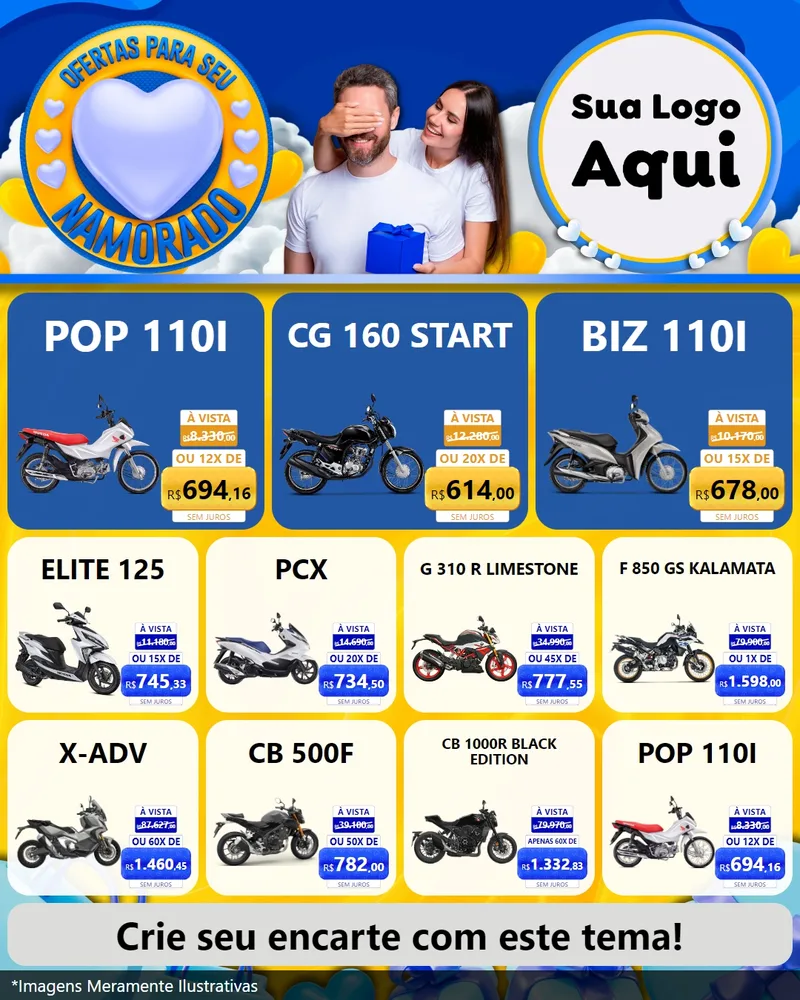 Modelo de Rede Social para Feed Instagram com o tema Ofertas Para Seu Namorado para Concessionaria de Motos