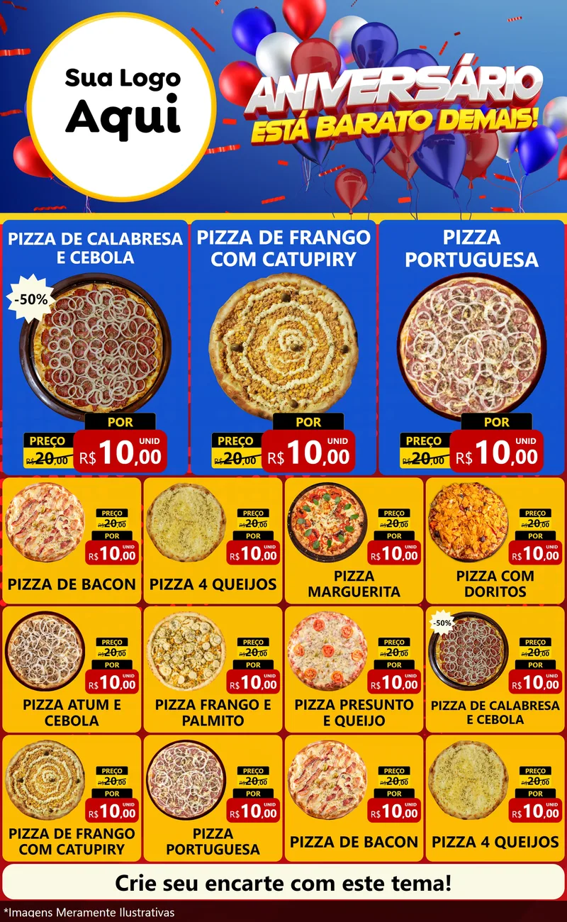Modelo de Encarte para Encarte Grande com o tema Aniversário para Pizzaria