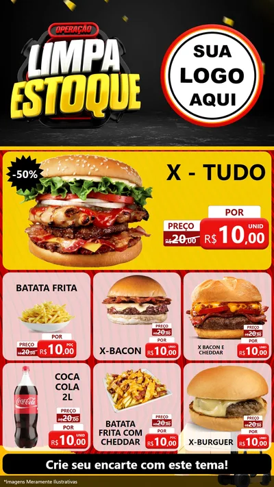 Modelo de Rede Social para Stories com o tema Operação Limpa Estoque para Hamburgueria