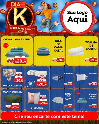 Modelo de Rede Social para Feed Instagram com o tema Dia K - O Dia Mais Barato Do Mês para Cama, Mesa e Banho