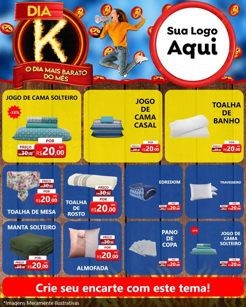 Modelo de Rede Social para Feed Instagram com o tema Dia K - O Dia Mais Barato Do Mês para Cama, Mesa e Banho