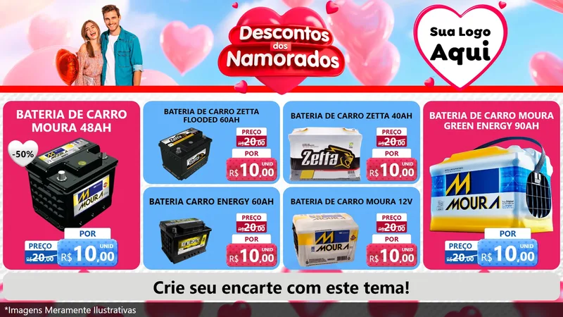 Modelo de TV para TV Horizontal com o tema Descontos dos Namorados para Baterias Elétricas
