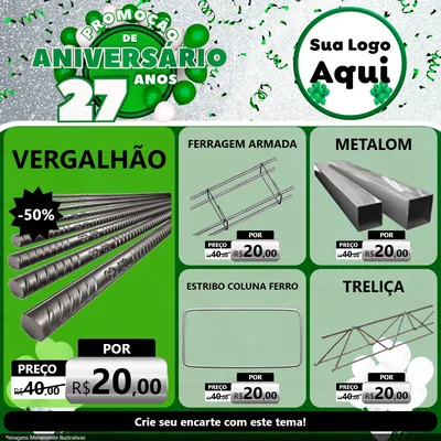 Modelo de Rede Social para Feed Facebook com o tema Promoção de Aniversário - 27 Anos para Ferragens