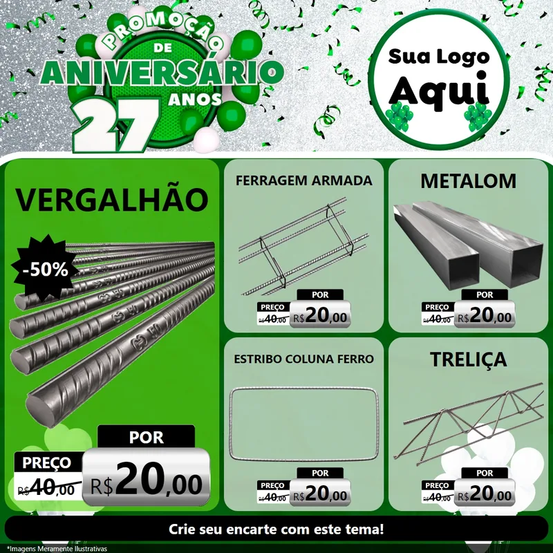Modelo de Rede Social para Feed Facebook com o tema Promoção de Aniversário - 27 Anos para Ferragens
