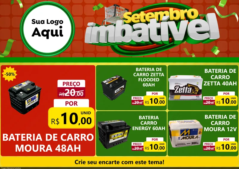 Modelo de Encarte para Encarte A4 Horizontal com o tema Setembro Imbatível para Baterias Elétricas