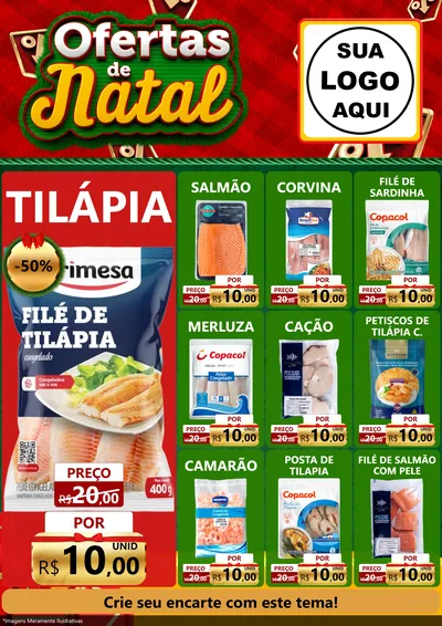Modelo de Encarte para Encarte A4 Vertical com o tema Ofertas de Natal para Peixaria