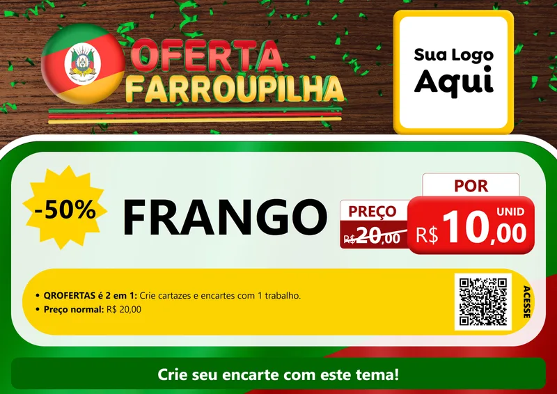 Modelo de Cartaz para Cartaz A4 Horizontal com o tema Oferta Farroupilha para Assados