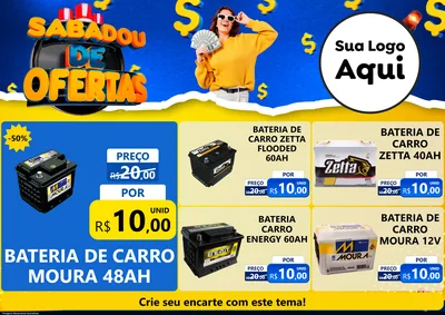 Modelo de Encarte para Encarte A4 Horizontal com o tema Sabadou de Ofertas para Baterias Elétricas
