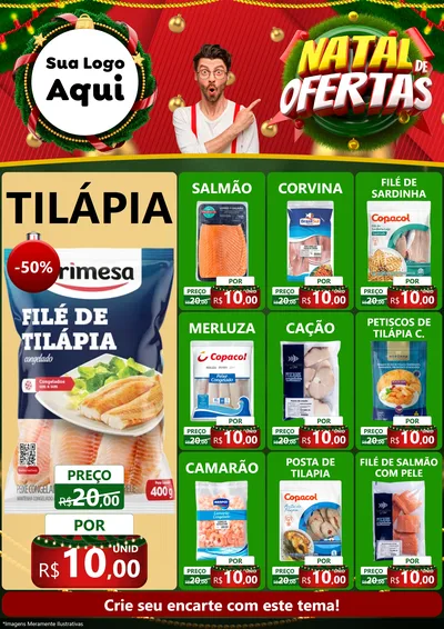 Modelo de Encarte para Encarte A4 Vertical com o tema Natal de Ofertas para Peixaria