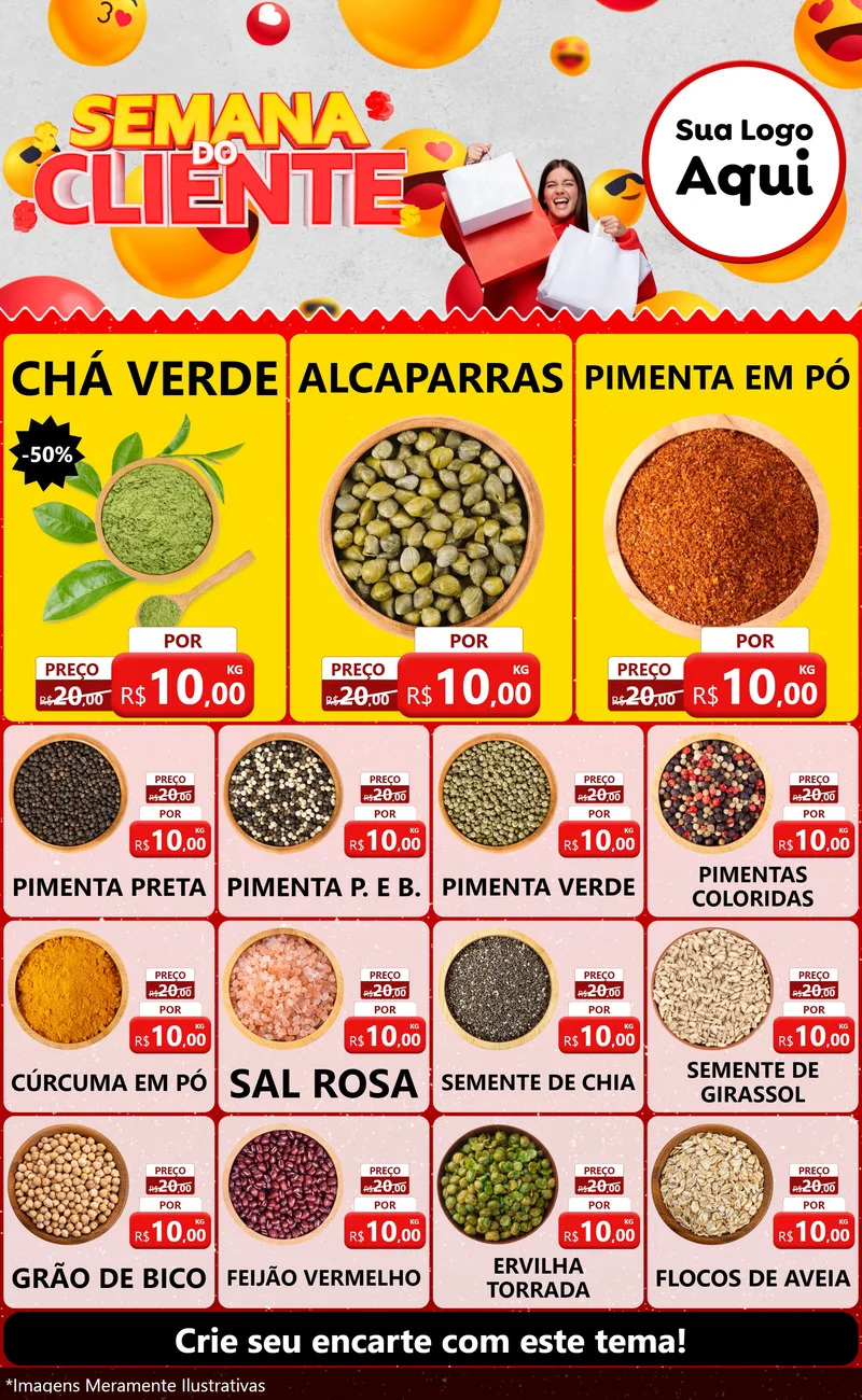Modelo de Encarte para Encarte Grande com o tema Semana do Cliente para Produtos Naturais